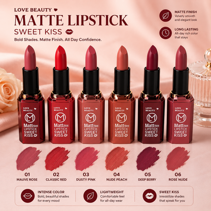 6 Cute Matte New Lipstick – Sweet Kiss | Long-Lasting Matte Lip Colors